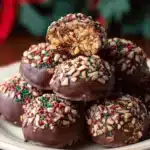 Delicious no-bake pecan pie balls arranged on a plate, ready to enjoy.