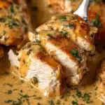 A plate of Ranch Chicken cooked in a crock pot with vegetables and herbs.