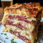 Delicious Reuben Bake with layers of corned beef and sauerkraut