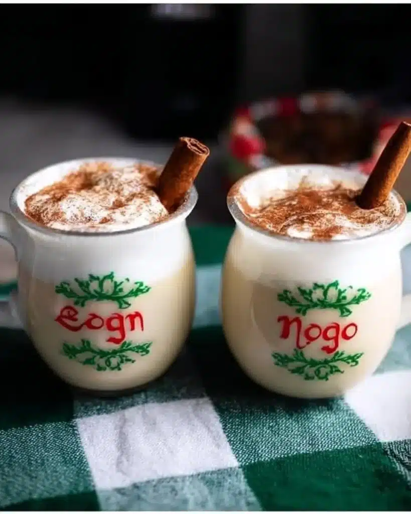 Delicious slow cooker egg nog lattes served in festive mugs