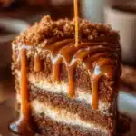 Delicious spiced caramel drip cake with rich caramel sauce topping.