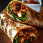 Delicious sweet chili chicken wraps on a plate, perfect for lunch.