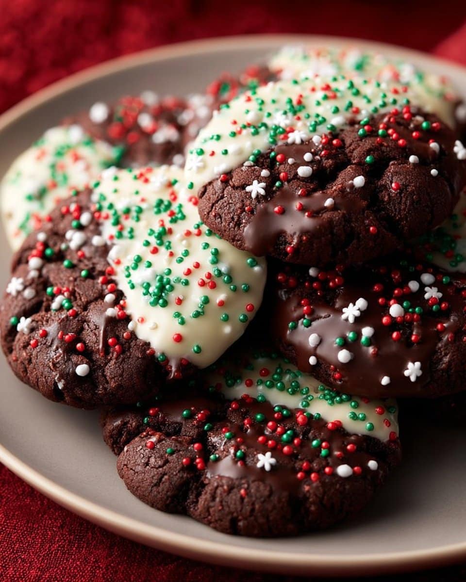 Chocolate-Dipped Holiday Sprinkle Cookies