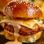 Delicious Bang Bang Chicken Sliders served on a platter with fresh ingredients.