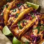 Delicious blackened fish tacos served with fresh toppings