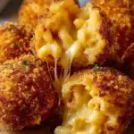 Air fryer fried macaroni and cheese balls served with dipping sauce