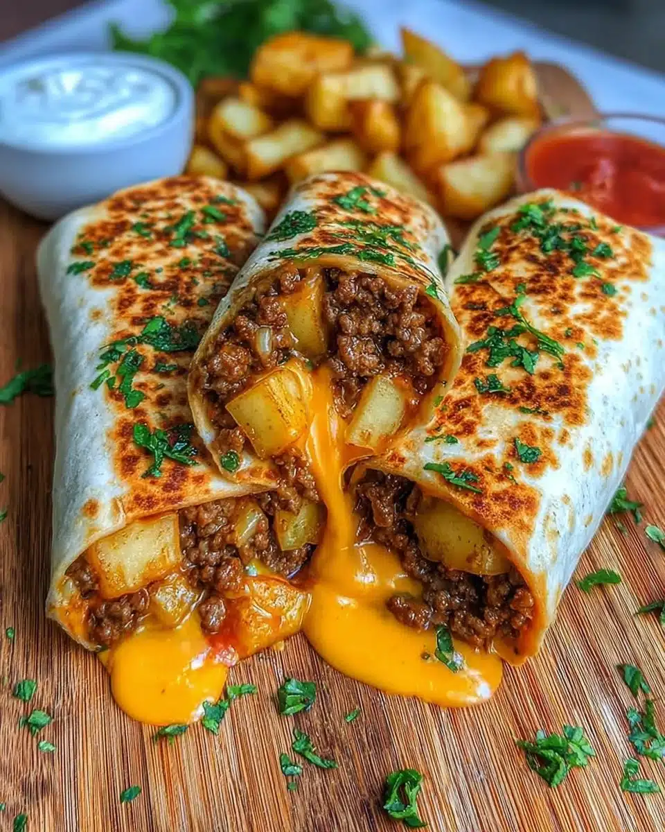 Cheesy Beef and Potato Burritos