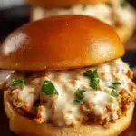 Chicken Alfredo Sloppy Joes dish served on a plate