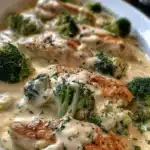 Delicious Chicken and Broccoli Baked Alfredo served in a creamy sauce