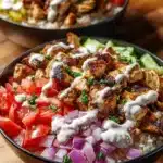 Delicious Chicken Gyro Bowl with fresh vegetables and savory chicken slices