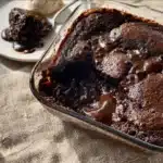 Delicious Chocolate Cobbler made with Sourdough Discard served in a dish