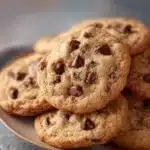 Delicious classic sourdough discard chocolate chip cookies on a baking tray.