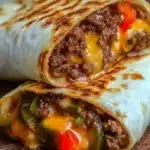 Delicious crispy cheeseburger wraps with fresh toppings and melted cheese.