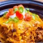 Delicious Crockpot Beef Enchilada Casserole served in a bowl