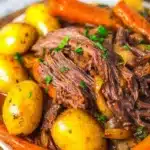 Crockpot Catalina Roast Beef served with vegetables