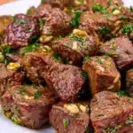 Delicious Crockpot Garlic Butter Steak Bites served on a plate