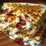 Easy chicken bacon ranch quesadilla with melted cheese and crispy bacon