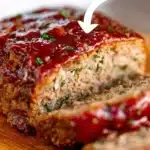 Delicious easy meatloaf served with mashed potatoes and green beans.