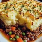 Easy Shepherd's Pie casserole topped with golden mashed potatoes