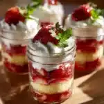 Delicious easy strawberry shortcake trifles with layers of strawberries and cream