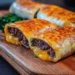 Garlic Butter Beef Cheeseburger Rollups served on a plate