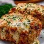 A delicious Garlic Parmesan Chicken Meatloaf topped with herbs and cheese.