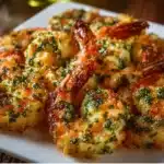Garlic Parmesan Roasted Shrimp served on a plate, showcasing crispy texture and flavor.