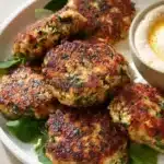 Greek Turkey Patties served with fresh herbs and vegetables