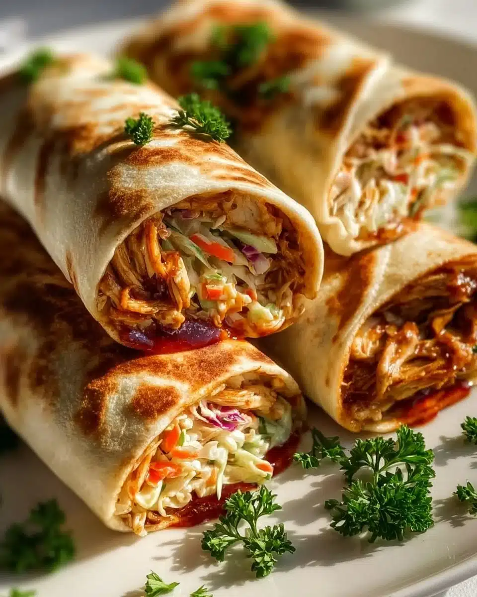 Grilled BBQ Chicken Coleslaw Wraps