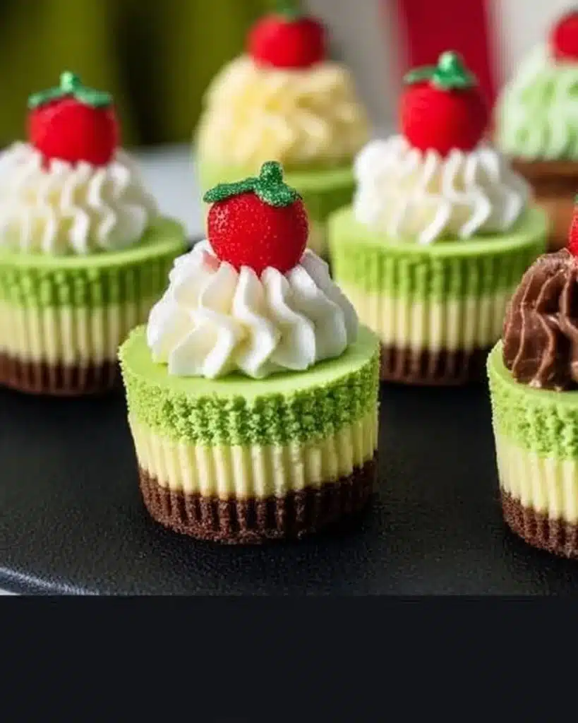 Festive Grinch Mini Cheesecakes for holiday celebrations