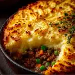 Ground Turkey Shepherd's Pie topped with fluffy mashed potatoes