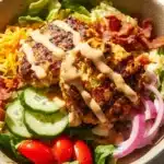 Healthy Burger Bowl with special sauce and fresh ingredients
