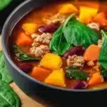 High-protein weight loss soup recipe with fresh vegetables and hearty ingredients