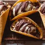 Homemade Choco Tacos filled with chocolate and ice cream
