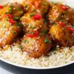 Delicious Honey Garlic Chicken Thighs on a plate garnished with green onions