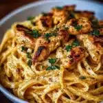 Delicious Cowboy Butter Chicken Linguine served in a bowl