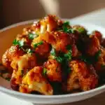 Maple Sriracha Cauliflower dish garnished and ready to serve