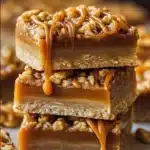 Delicious homemade oatmeal caramel bars drizzled with rich caramel.