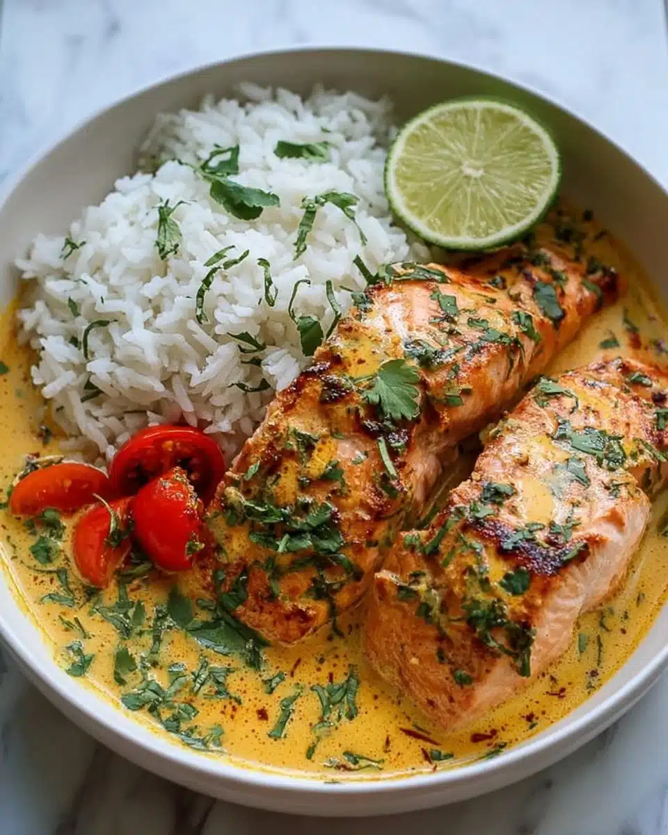One-Pan Coconut Curry Salmon with Garlic Butter
