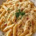 Delicious one pot creamy garlic pasta served with fresh herbs