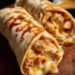 Delicious cheesy garlic chicken wraps filled with ooey-gooey goodness