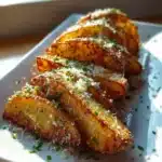 Deliciously crispy Parmesan Garlic Potato Wedges served in a bowl