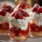 Quick Strawberry Shortcake Cups ready to serve with fresh berries and whipped cream
