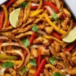 Colorful Sheet Pan Chicken Fajitas with bell peppers and onions