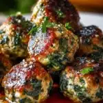 Delicious spinach garlic meatballs served on a plate with herbs