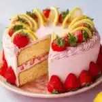 Delicious homemade Strawberry Lemon Cake with fresh strawberries and lemon zest
