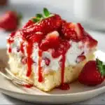 Delicious homemade strawberry shortcake with fresh strawberries and whipped cream