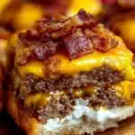 Turkey Bacon Cheeseburger Grilled Cheese Casserole baked dish with toppings