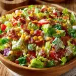 Delicious Bacon Ranch Chopped Salad with bacon, veggies, and ranch dressing
