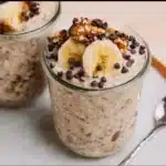 Delicious banana bread overnight oats served in a bowl with fresh banana slices on top
